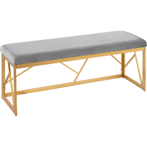 Folia Bench in Grey Velvet & Gold Metal